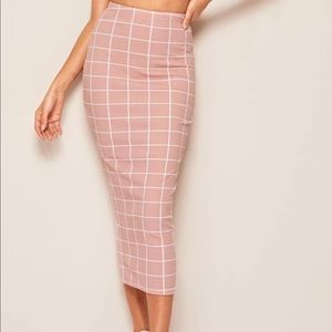 Window Pane Plaid High Waist Midi Pencil Skirt